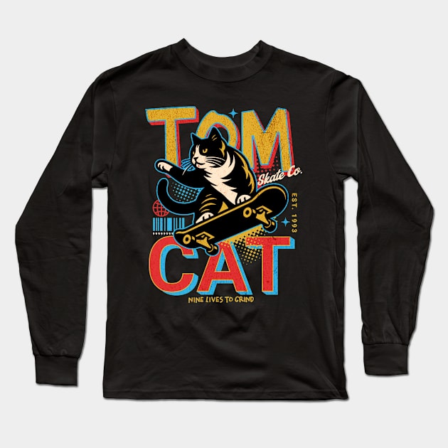 Retro Tomcat Skate Co // Funny Skateboarding Cat Long Sleeve T-Shirt by SLAG_Creative